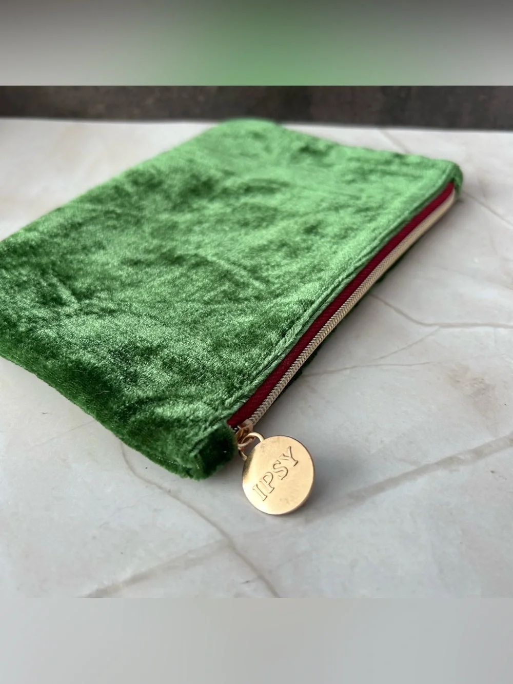 ipsy Emerald Green Velvet Makeup Pouch